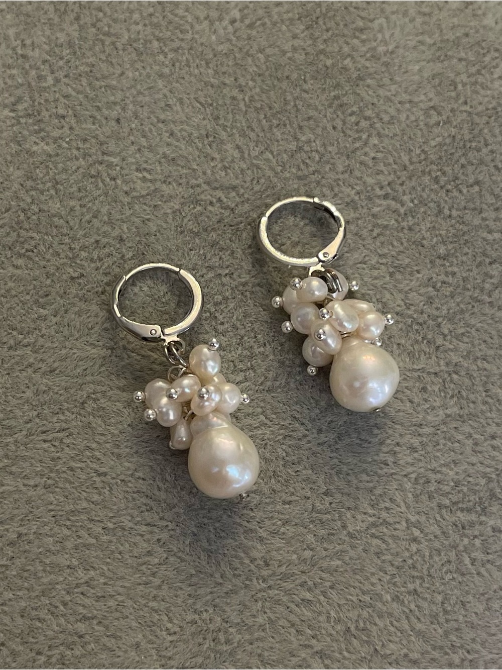 White Freshwater Pearl Cluster Drop Earrings Silver plated